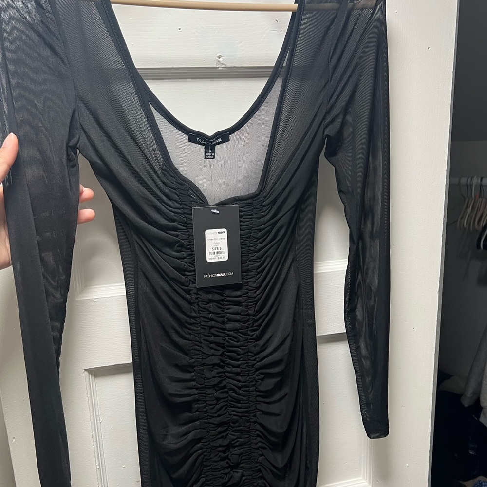 Fashion Nova Black Long Sleeve Mesh Dress